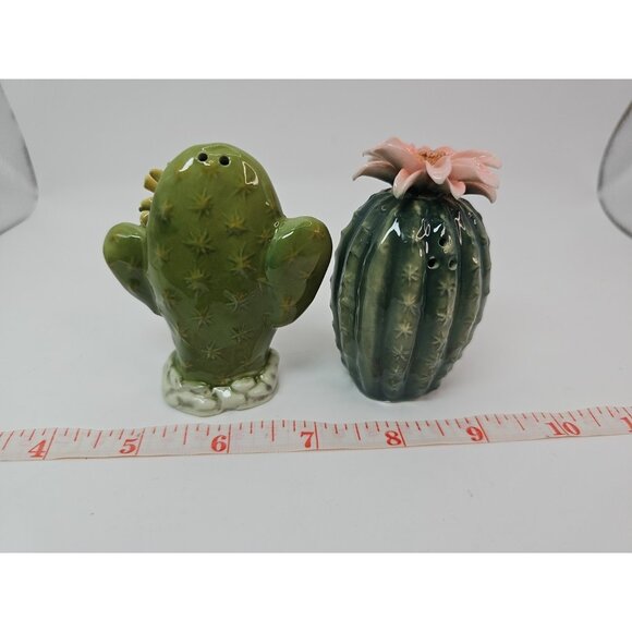 Hand Crafted Ceramic Cactus with Flowers Salt & Pepper Shakers, Home Décor, Gift - Picture 6 of 12